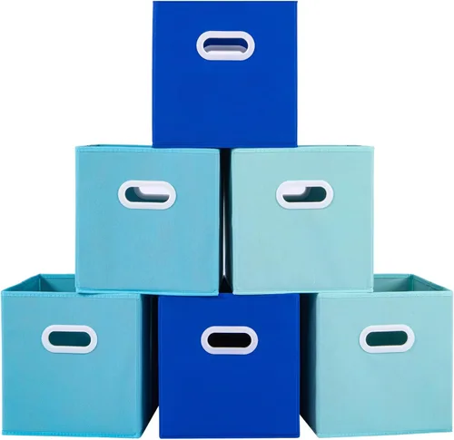 Vista 19 de Stero - Contenedores de tela para almacenamiento de 13x13x13 pulgadas, paquete de 6 cubos de almacenamiento de colores divertidos con asas, cestas