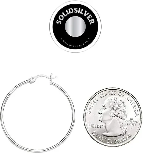 Vista 6 de SOLIDSILVER - Pendientes de aro de plata de ley de 0.059in de grosor, con diseño de clic, de 0.394in a 1.969in.