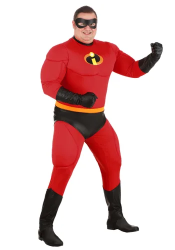 Vista 2 de Disfraz Deluxe de Mr. Incredible Talla Plus para Hombre de Disney Los Increíbles Multicolor