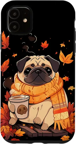 Vista 8 de Pug Fall Autumn Leaves Pumpkin Spice Latte Dog Kawaii Case for iPhone 17