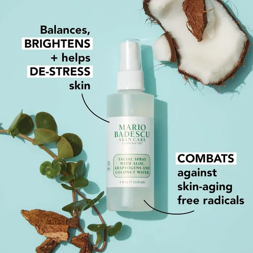 Vista 4 de Mario Badescu Spray facial fijador con aloe y agua de coco, spray de maquillaje refrescante e hidratante, sin alcohol, sin fragancia, sin tintes ni