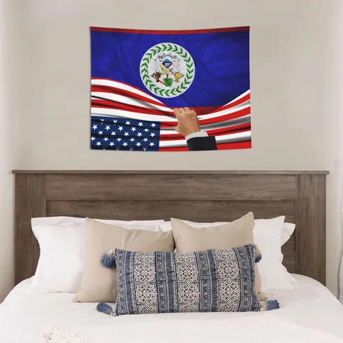 Vista 5 de Tapiz decorativo para pared, diseño de bandera estadounidense y bandera de Belice, manteles de arte hippie de 29 x 37 pulgadas para dormitorio, sala