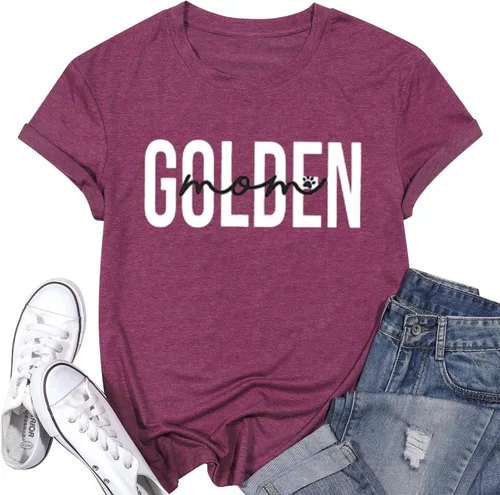 Vista 5 de Golden Mom Shirt Women Mama Shirts Casual Dog Lover T Shirts Summer Short Sleeve Tees Tops