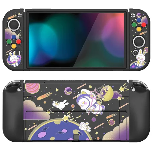 Vista 14 de PlayVital ZealProtect - Funda protectora suave para Nintendo Switch OLED, protector flexible Joycon Grip Cover para Nintendo Switch OLED con tapas