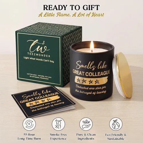Vista 3 de TEEZWONDER Regalos para compañeros de trabajo para mujeres y hombres – Vela perfumada de lavanda de larga duración de 10 onzas – Adiós despedida