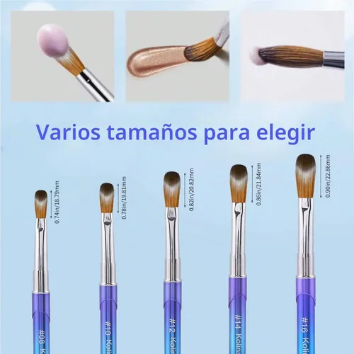 Vista 2 de Kolinsky - Brochas acrílicas para uñas 100% puras, punta ovalada prensada para polvo acrílico, mango de metal azul degradado, cepillo profesional