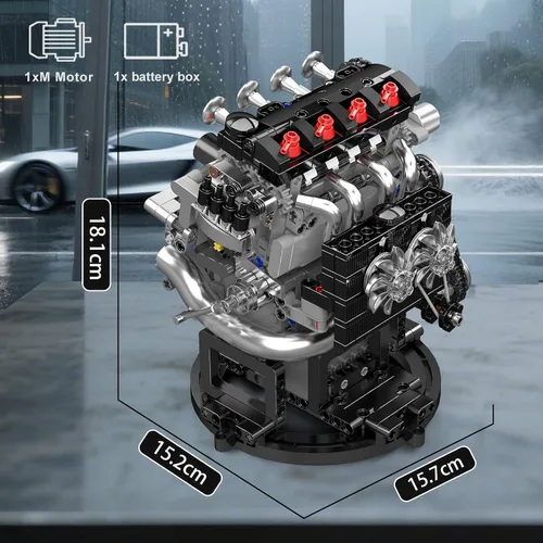 Vista 5 de Mould King 10234 VTEC Kit de construcción de modelo de motor, más de 772 piezas, proyecto de montaje mecánico tipo V con pistón sincronizado