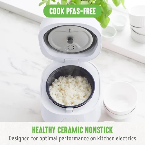 Vista 2 de GreenLife Olla Digital para Arroz y Frijoles, 2 Tazas Sin Cocinar/4 Tazas Cocidas, Olla de Cerámica Antiadherente Extraíble Libre de PFAS