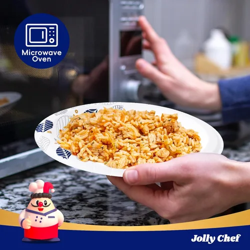Vista 3 de JOLLY CHEF 140 platos de papel de 10 pulgadas, a prueba de remojo, a prueba de cortes, platos de papel desechables impresos de hojas resistentes