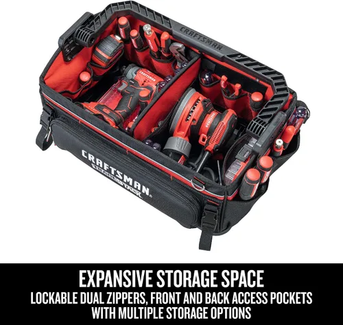 Vista 4 de CRAFTSMAN TRADESTACK Bolsa de herramientas del sistema, bolsa de herramientas de boca abierta resistente, parte inferior dura impermeable, mango