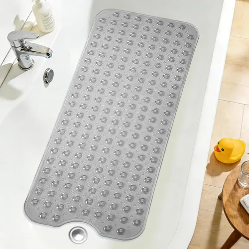 Vista 47 de Tapete de ducha negro antideslizante de 17 x 30 pulgadas, tamaño estándar, tapete de baño de burbujas suaves para ducha interior, tapete de baño