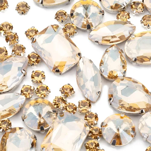 Vista 16 de Diamantes de imitación AB para coser, Choupee 130 piezas de diamantes de imitación para coser con respaldo de metal, engaste de dientes, garra