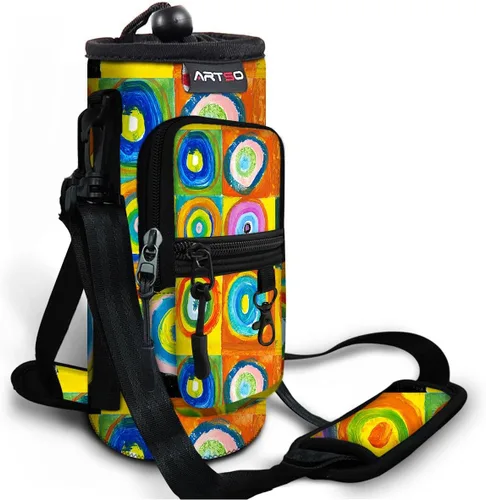 Vista 16 de ARTSO Bolsa de transporte para botella de agua con bolsillo para teléfono, funda de neopreno para botella de agua, bolsa con correa ajustable