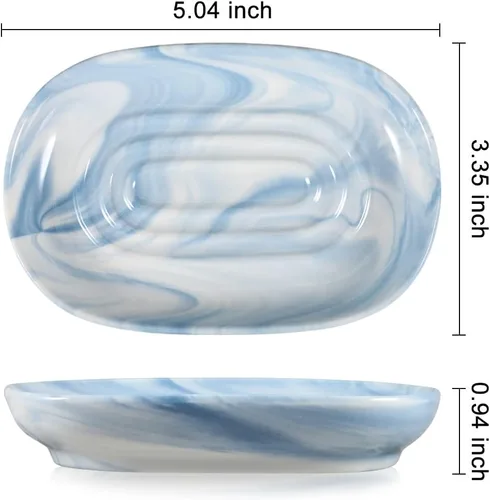 Vista 2 de Jabonera de cerámica hecha a mano, jabonera decorativa con texturas únicas de mármol, soporte antideslizante para barra de jabón para baño y cocina