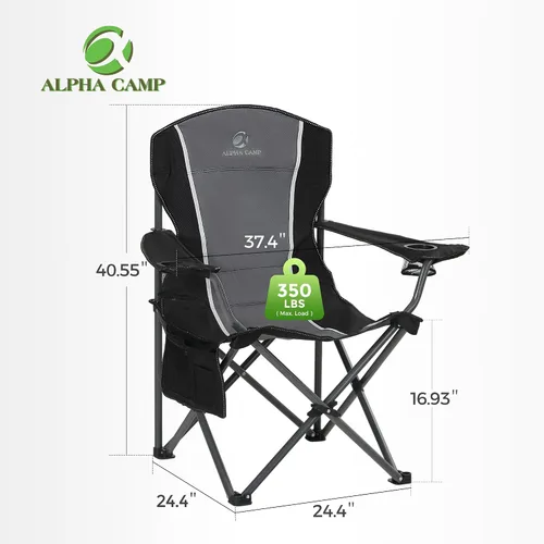 Vista 2 de ALPHA CAMP Silla plegable de gran tamaño para campamento, soporte de marco de acero resistente, 350 libras, brazo acolchado plegable con soporte