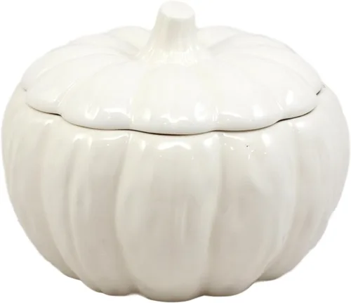 Vista 5 de Ebros Gift Cuenco blanco de cerámica de la calabaza de la cosecha del gres con la tapa 6" diámetro (1)