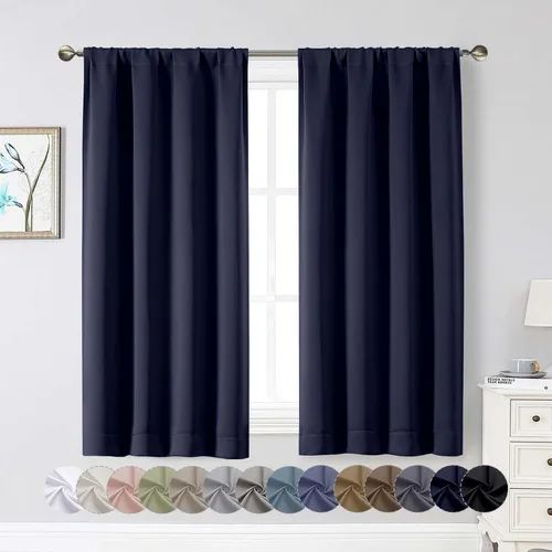 Vista 224 de Cortinas opacas para dormitorio, sala de estar, juego de 2 paneles de 54 pulgadas de largo, cortinas de oscurecimiento de habitación con aislamiento