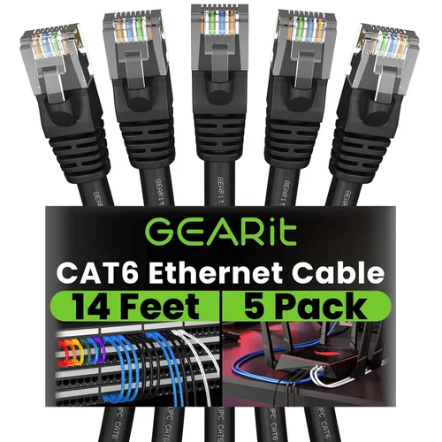 Vista 36 de GEARit Cables de conexión Cat6 de 1 pie negro (paquete de 5) Cables de conexión Cat 6 de 1 pie, cable de conexión negro/Ethernet, 10Gbps 550MHz