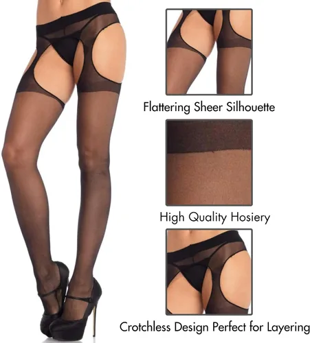 Vista 2 de Leg Avenue Womens High Waist Sheer Suspender Pantyhose Stockings