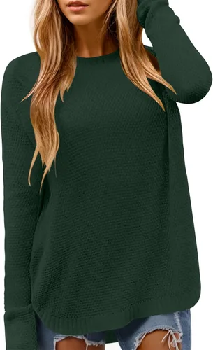 Vista 12 de DB MOON Suéter de Punto de Manga Larga con Cuello Redondo para Mujer 2025 Ajuste Holgado Suave Sólido Pullover Beige