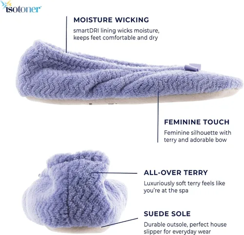 Vista 6 de Isotoner - Pantuflas de microfibra con patrón de chevrón para mujer con suela de ante y absorción de humedad para mayor comodidad