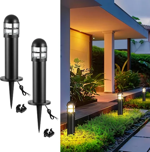 Vista 13 de Luces de camino al aire libre, 12V LED Bolardo luz, negro Negro clásico