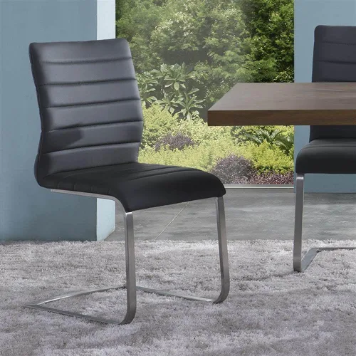 Vista 3 de Armen Living Fusion - Silla lateral contemporánea de acero inoxidable (juego de 2), tapizada gris, 37 x 18 x 22 pulgadas