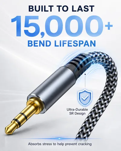 Vista 3 de Cable Auxiliar de 4 pies - Cable de Audio de 3,5 mm de Macho a Macho - Cable Auxiliar Trenzado de Nylon Jack de Estéreo (1/8") para Coche