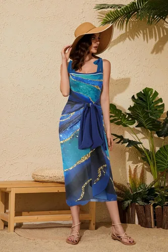 Vista 40 de Women Swimsuits Abstract Printing Notched Square/V Neck Floral Vacation One Piece with Cover Up