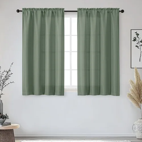 Vista 35 de OWENIE Bob Juego de 2 Paneles de Cortinas Negras de Cocina para Ventanas de 36 Pulgadas de Largo, Cortinas Cortas de Café con Textura de Lino