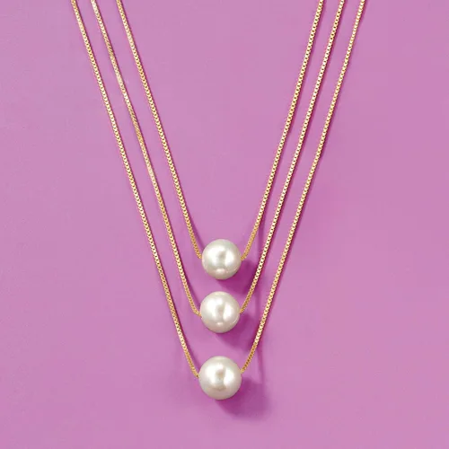 Vista 4 de Ross-Simons 9-9.5mm Cultured Pearl 3-Strand Layered Necklace