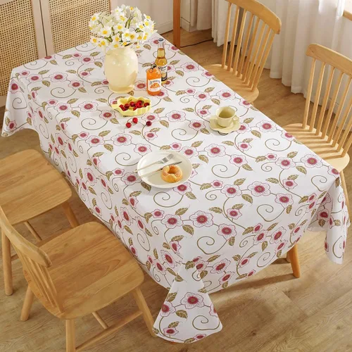 Vista 3 de Mantel de vinilo para primavera y verano con reverso de franela rectangular de 52 x 70 pulgadas, 100% impermeable y resistente al aceite, mantel