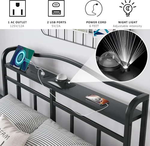 Vista 3 de SHOANED Base de cama de tamaño individual, base de cama de metal resistente de 18 pulgadas, color negro, con plataforma de proyector de cielo