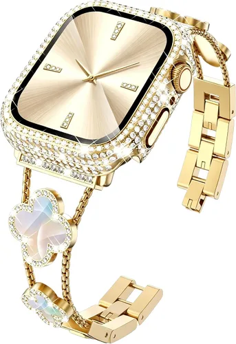 Vista 23 de KADES Bling Four-Leaf Clover Band for Apple Watch Bands Women's Wear Starlight/Iridescent
