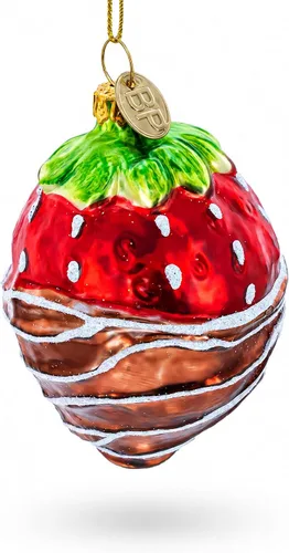 Vista 3 de Adorno navideño de vidrio de fresa bañado en chocolate