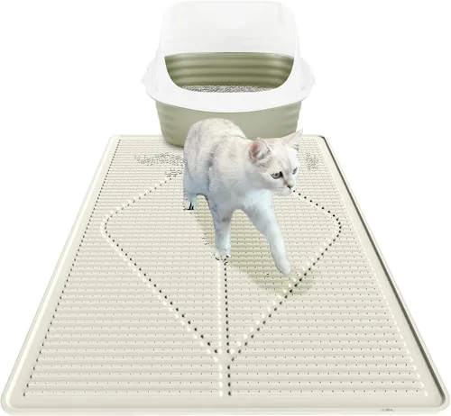 Vista 9 de Mofason - Tapete de goma para caja de arena para gatos, color negro Waterproof 24"x15" kitty litter box mat; litter trapping catcher mat; easy
