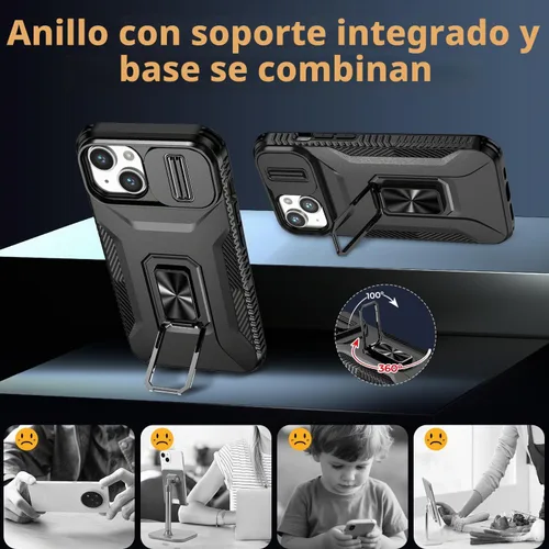 Vista 5 de Funda HakkTaoo para iPhone 13/iPhone 14 de 6.1 Pulgadas con Funda Deslizante para Cámara + Protector de Pantalla (2 Paquetes), Funda Protectora a