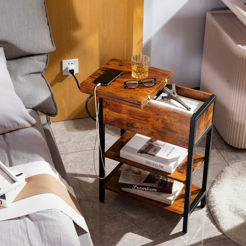Vista 6 de Yoobure - Mesa auxiliar con estación de carga; mesa auxiliar con tapa abatible, puertos USB y tomas de corriente; mesa de sofá, cama, sala de estar