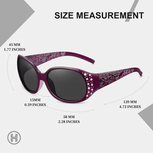 Vista 4 de HAOLOTA Gafas de sol polarizadas para mujer, lentes de sol envolventes con diamantes de imitación con protección UV400