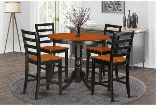 Vista 2 de East West Furniture TRFA5-BLK-W - Juego de pub de 5 piezas de altura de mostrador que incluye una mesa redonda de comedor y 4 sillas de cocina, 42 x