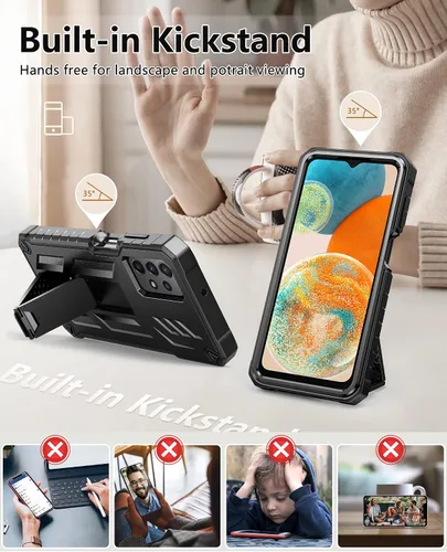 Vista 3 de FNTCASE - Funda para Samsung Galaxy A23 5G con protector de pantalla integrado Rugged Kickstand, 20FT Military-Grade Drop Protection, Matte