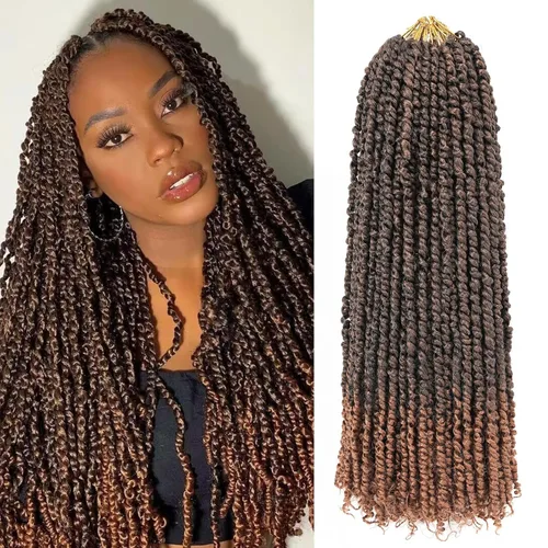 Vista 9 de Leeven Cabello rubio degradado de 14 pulgadas, pretrenzado y trenzado de pasión, 8 paquetes de extensiones de cabello sintético bohemio para mujeres