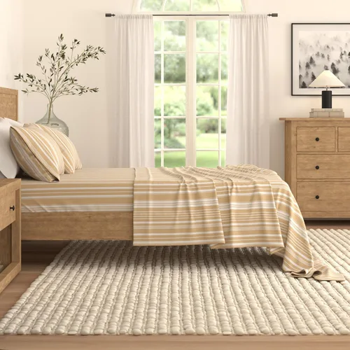 Vista 6 de Great Bay Home Juego de sábanas de microfibra de tamaño matrimonial, sábanas de 4 piezas a rayas color gris pardo, ropa de cama de microfibra 02