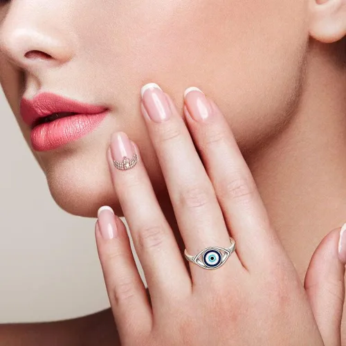 Vista 2 de Fenthring Anillo contra el mal de ojo para mujer, joyería de protección Evil Eye-101-plata esterlina