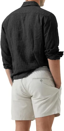 Vista 3 de JMIERR Camisa de vestir de manga larga con botones y lino de algodón para hombre