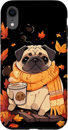 Vista 25 de Pug Fall Autumn Leaves Pumpkin Spice Latte Dog Kawaii Case for iPhone 17