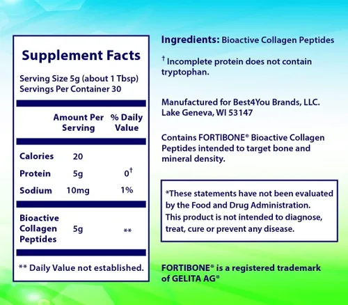 Vista 4 de Colágeno, suplemento en polvo de péptidos de colágeno hidrolizados bioactivos, FORTIBONE, sin sabor, tipo I y III, sin gluten, Kosher, suministro