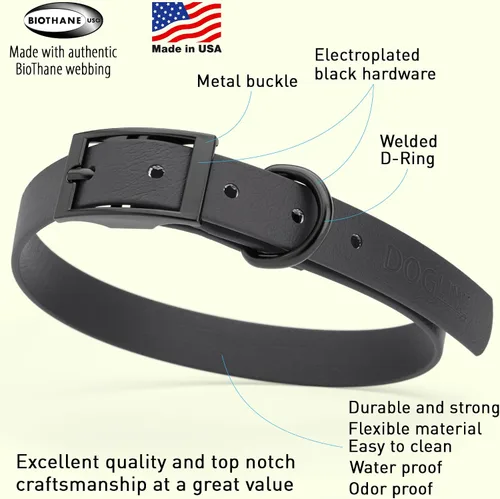 Vista 458 de Dogline Biothane - Collar impermeable para perro con hebilla de liberación rápida, resistente cincha de nailon recubierta con resistente y a prueba
