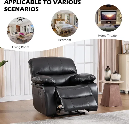 Vista 5 de EBELLO Americana - Silla reclinable manual de piel sintética, sofá reclinable individual minimalista con reposapiés, reposacabezas y reposabrazos