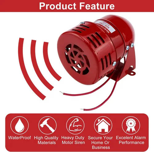 Vista 3 de Motor Siren Red - 1 unidad CA 110 V 114 dB, motor eléctrico industrial, sirena accionada por alarma, timbre de sonido para el hogar, industrias